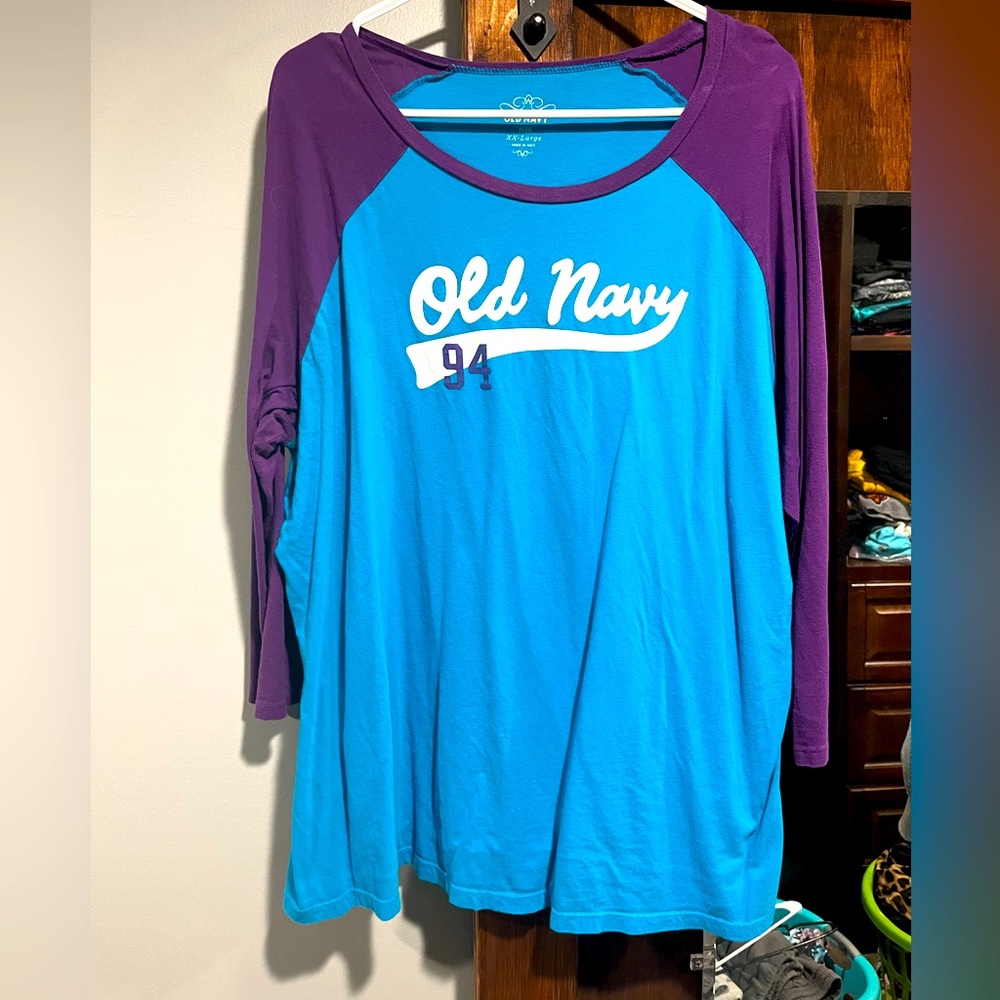 Blue and Purple Women's baseball style tee